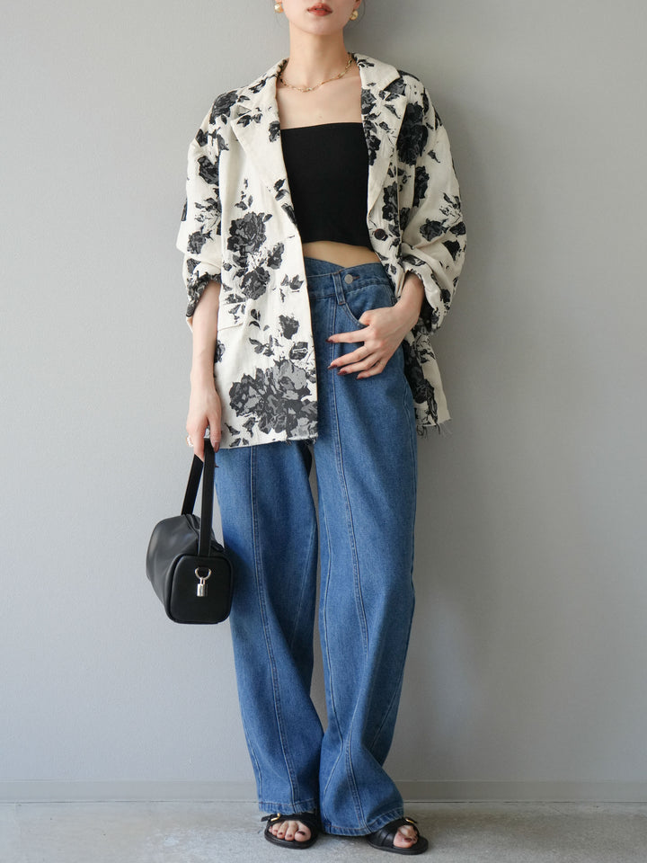 [予約]センターシームラップデザインストレートデニム/ブルー