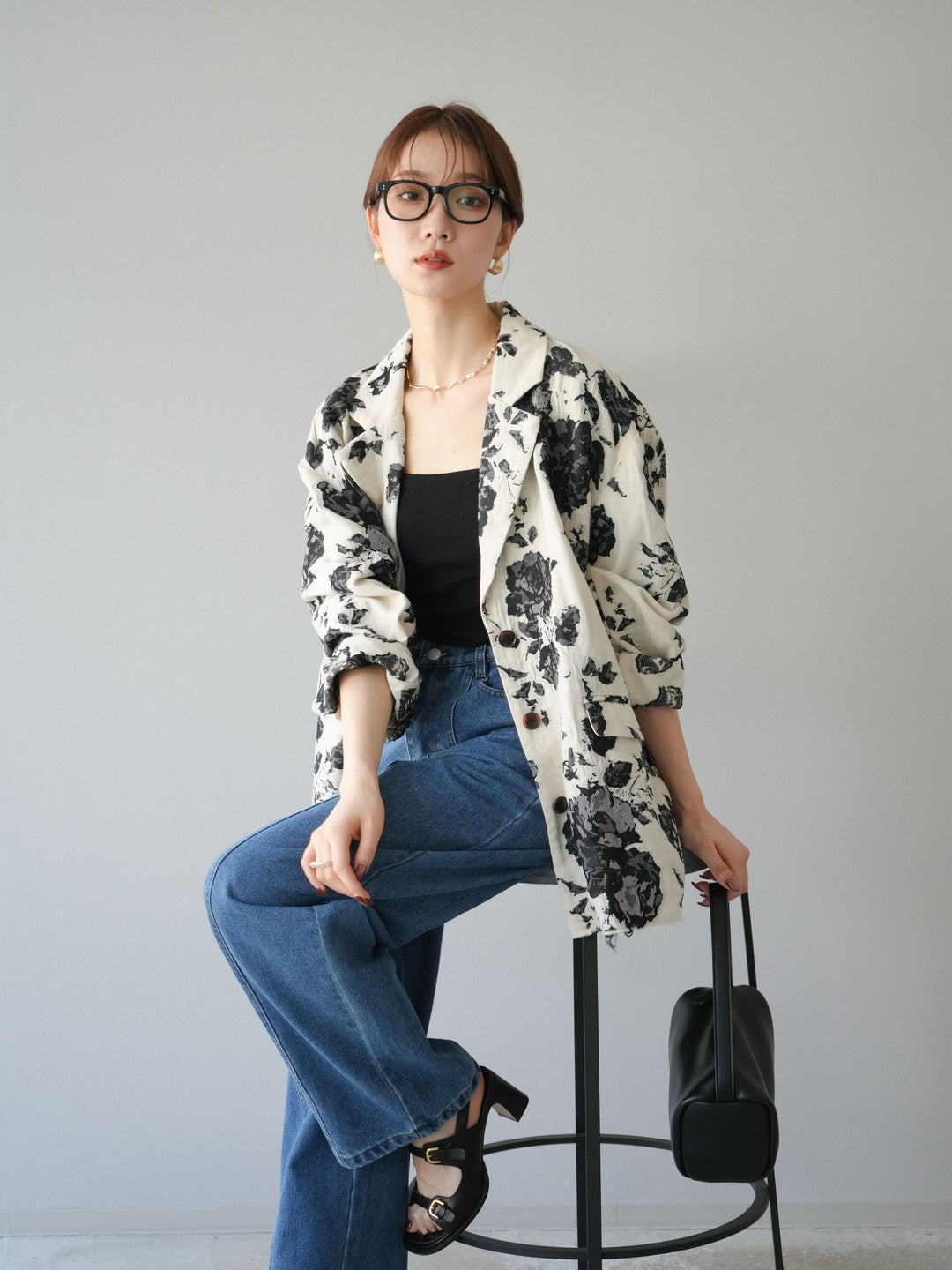 [予約]ジャガードカットオフジャケット/ブラック