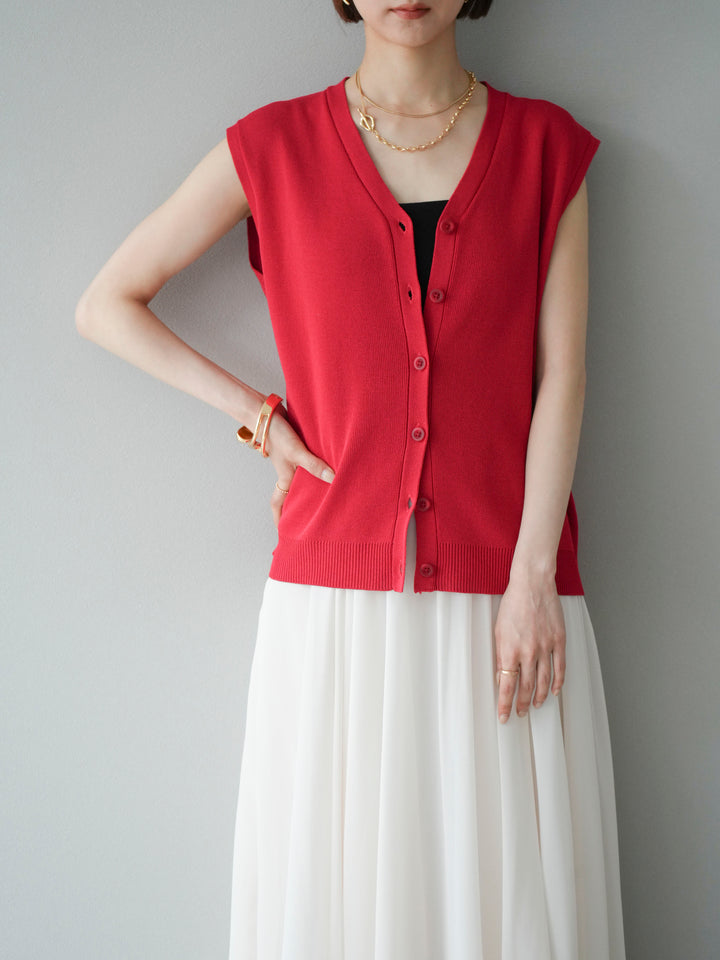 [SET]Vネックレーヨンニットベスト+選べるアクセセット(2set)