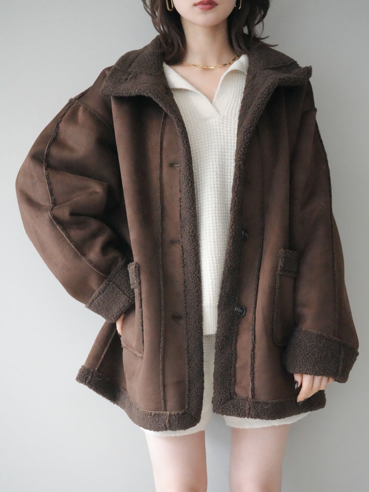 [SET]ポロニットプルオーバー＆ショートパンツSET UP+スタンドネックフェイクムートンミディアムコート(2set)