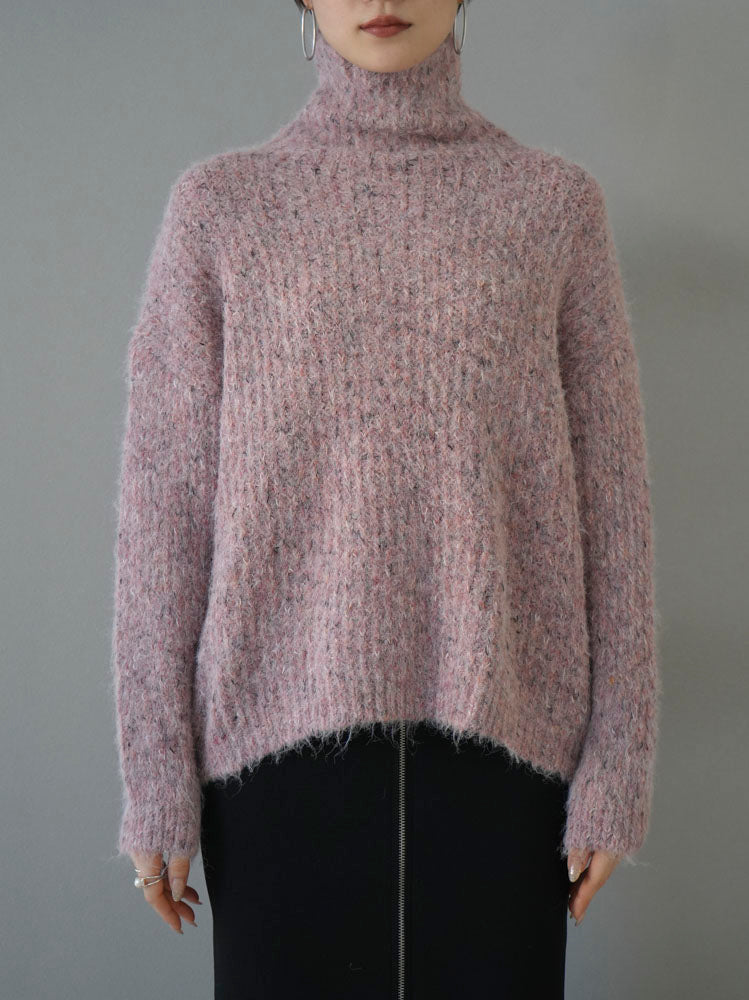 予約]ミックスヤーンハイネックニットプルオーバー/ピンク – Lumier