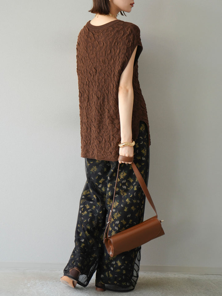 [予約]ブーケプリントタックパンツ/ブラック