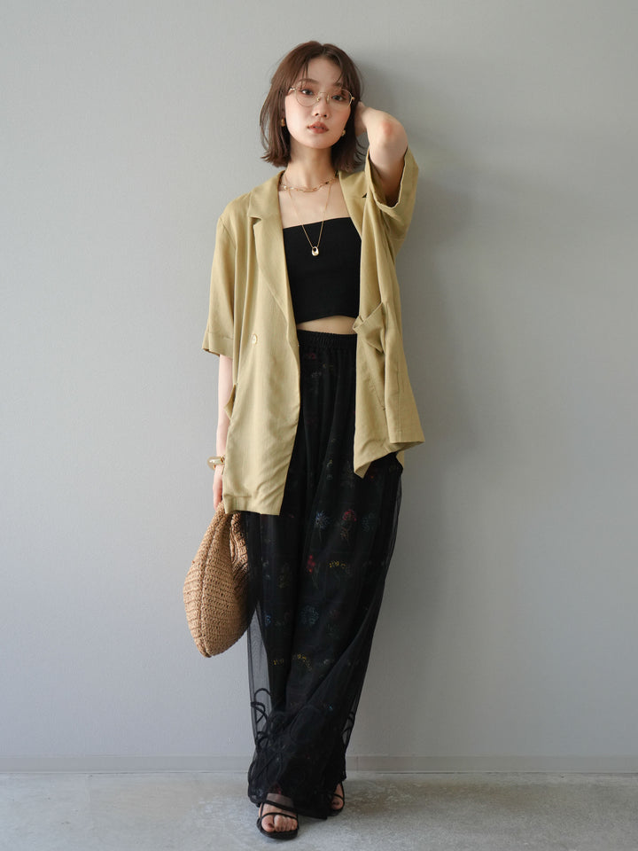 [予約]パッチワークフラワープリントイージーパンツ/ブラック