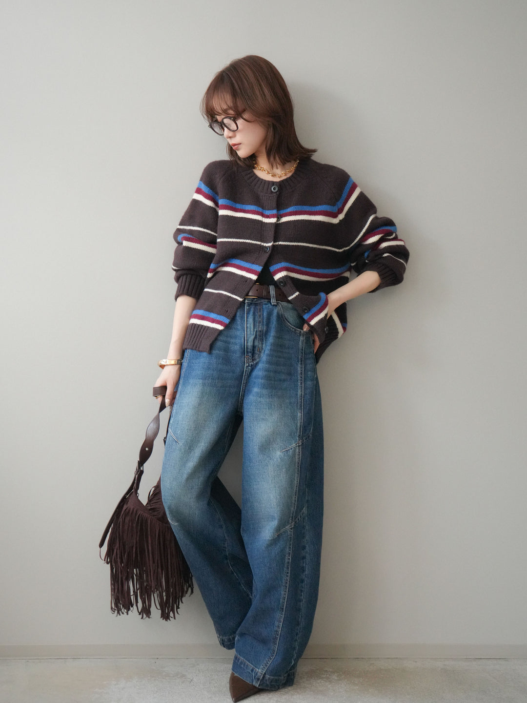 [予約]デザインステッチカーブデニムパンツ/navy