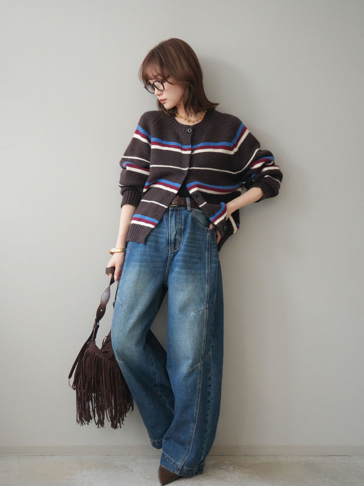 [予約]デザインステッチカーブデニムパンツ/navy