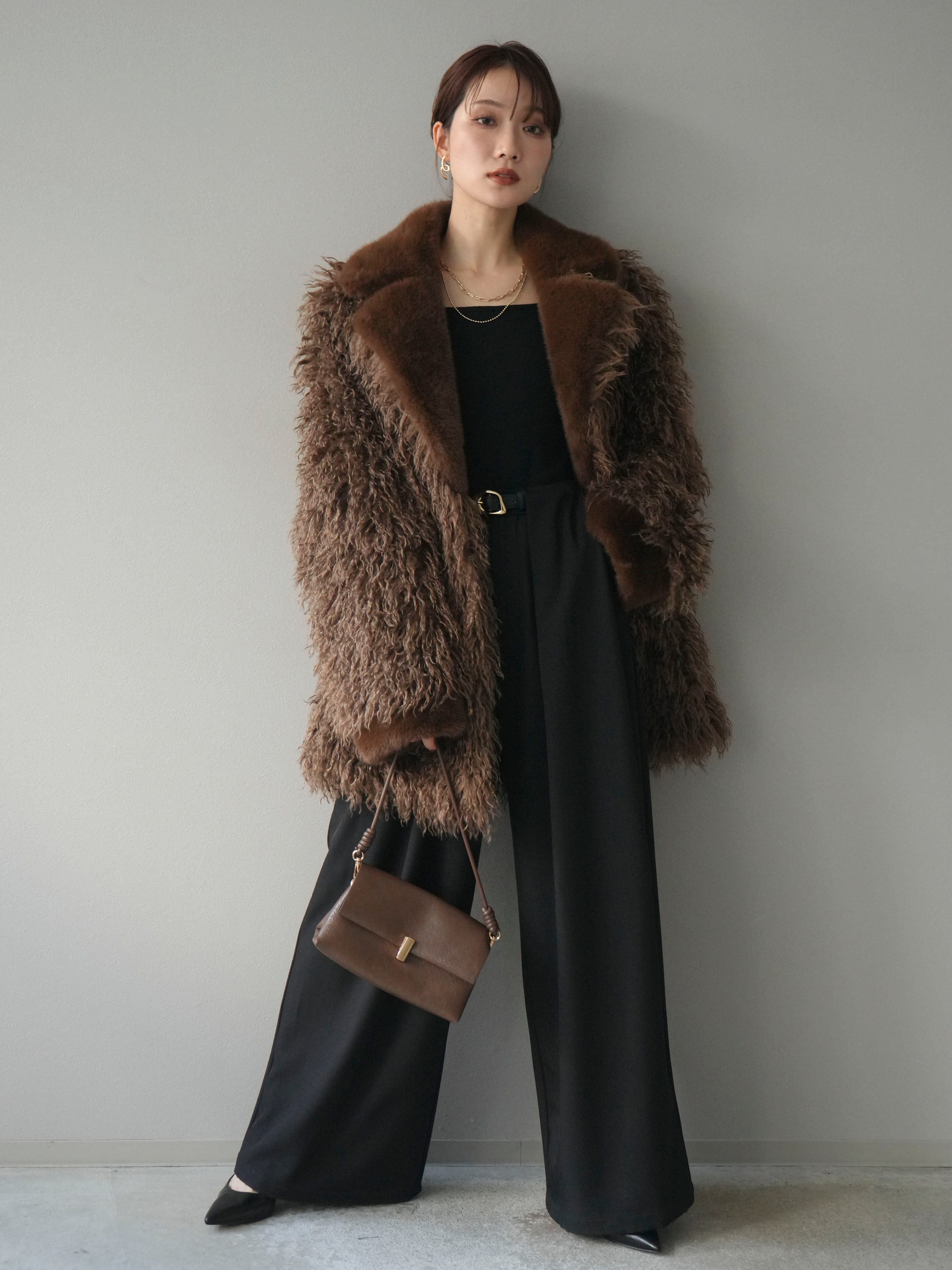 予約]異素材ファー×ムートンコート/brown – Lumier