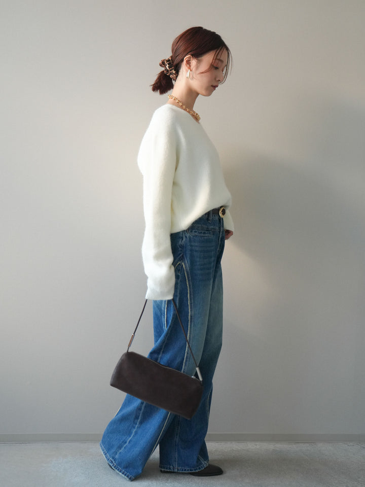 [予約]サイドフリンジワイドデニムパンツ/navy