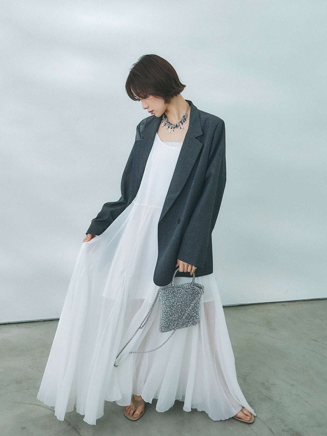 【魅力】[套裝] 蝴蝶結薄紗吊帶連身裙 + 蝴蝶結薄紗吊帶連身裙（兩件套裝）