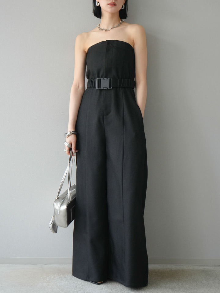 【預購】混色斜紋腰帶熊圖案工裝褲/黑色