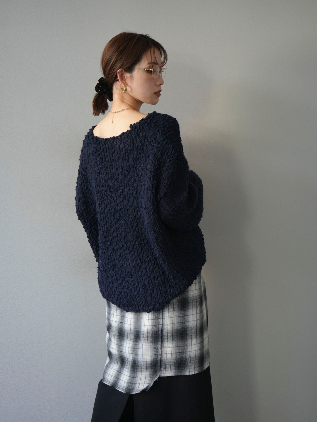 [予約]メランジポコポコニットプルオーバー/navy