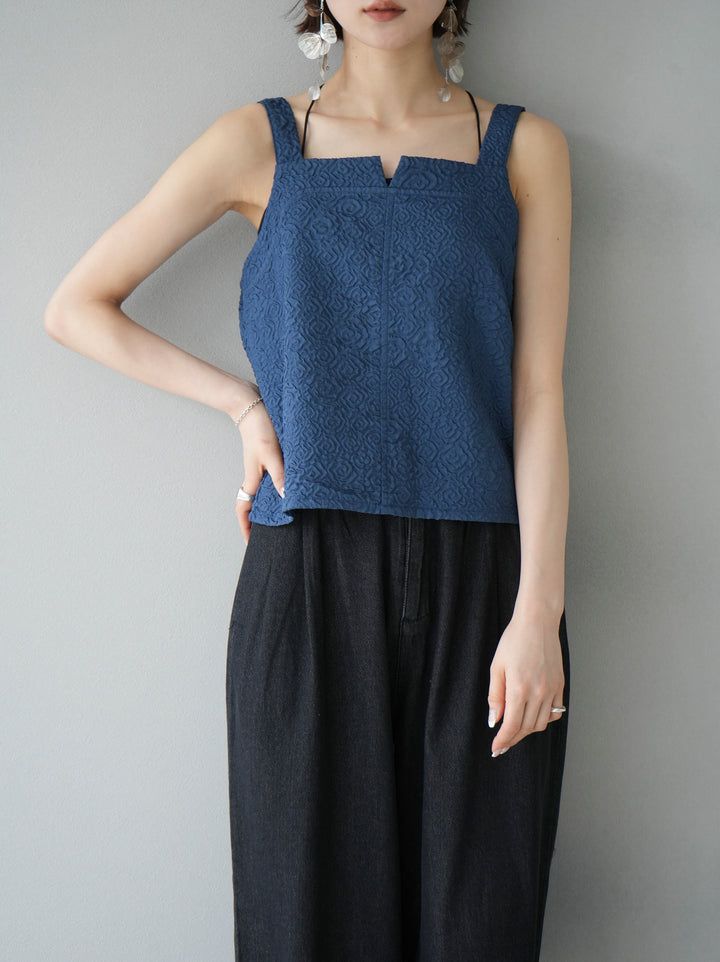 [Pre-order] Puffy Jacquard Bustier Cami Top/Blue