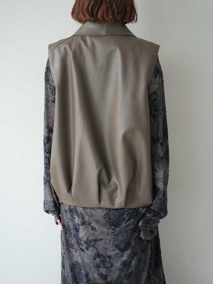 [予約]タックヘムレザーベスト/ブラウン