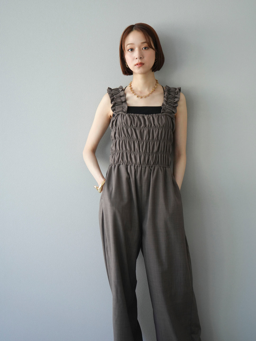 [予約]ヘザーエステルシャーリングサロペット/ブラウン