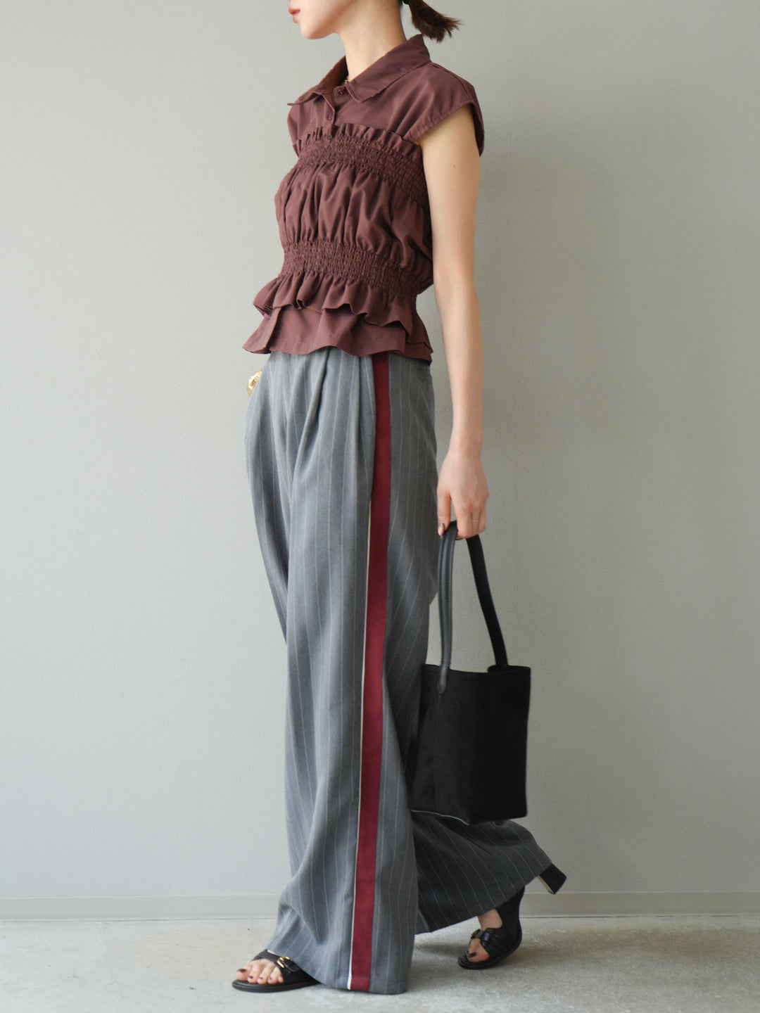 [予約]ブロードシャーリングビスチェ＆ノースリブラウスSET /ブラウン