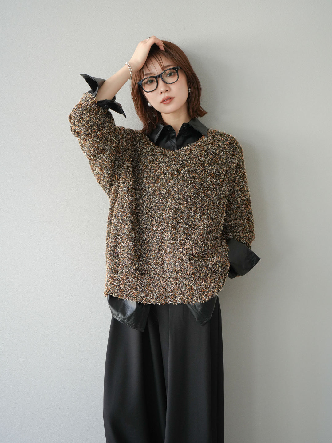 [予約]フェイクレザーシャツ/ブラック