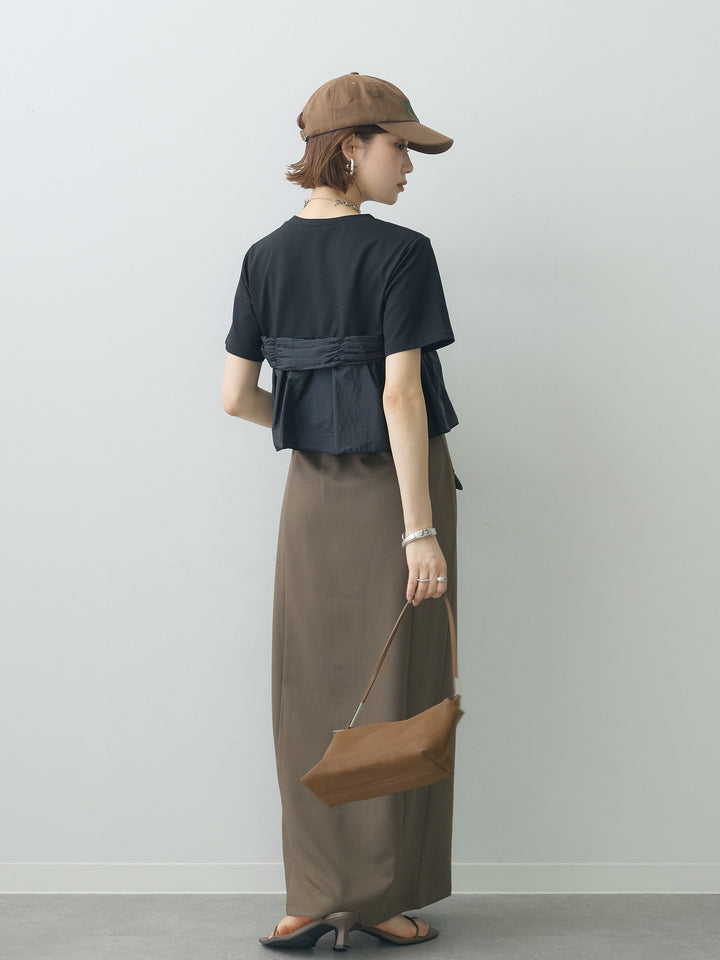 [SET]ナイロンドッキングツイストTEE +クレープデシンフラップ付きストレートスカート(2set)