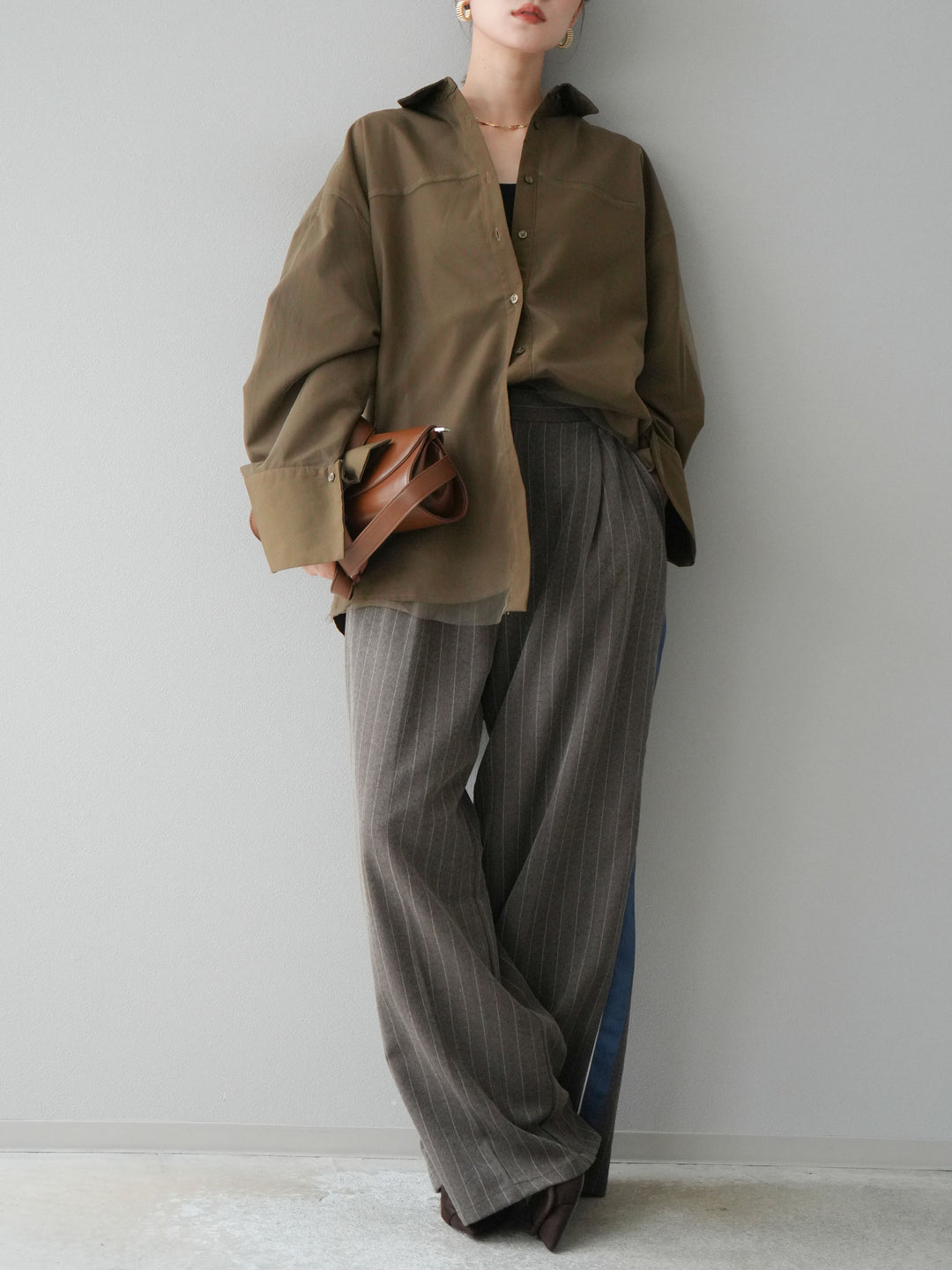 [予約]サイドラインストライプワイドパンツ/ブラウン