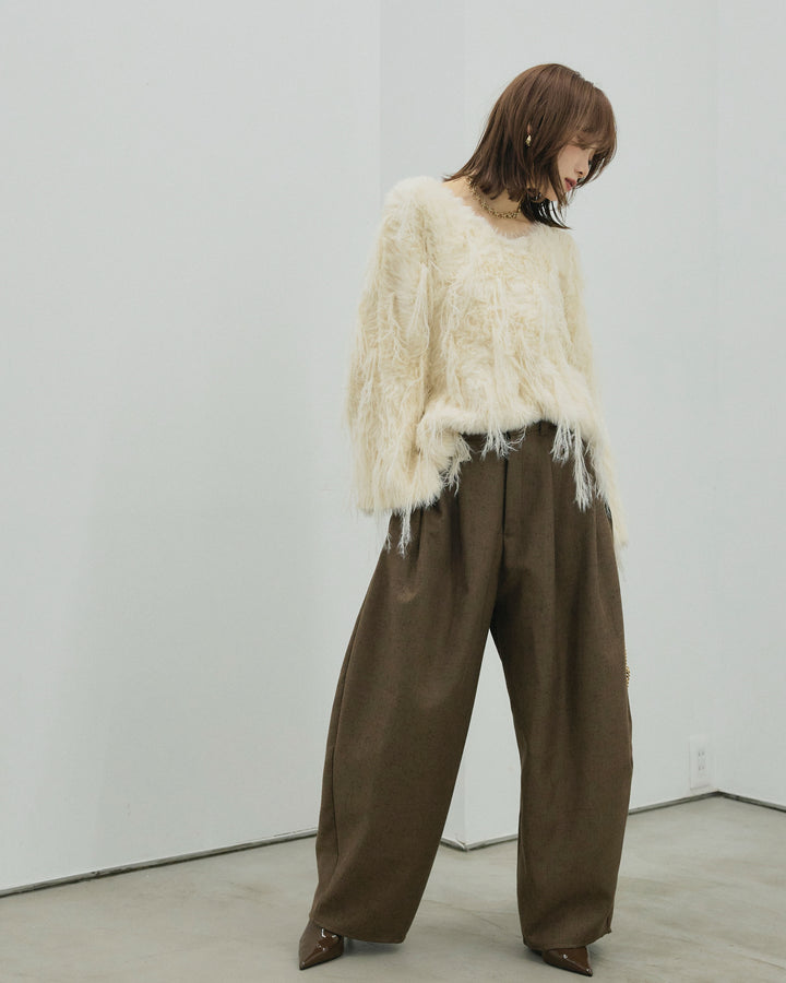[予約]フェザーフリンジシャギーニットプルオーバー/beige