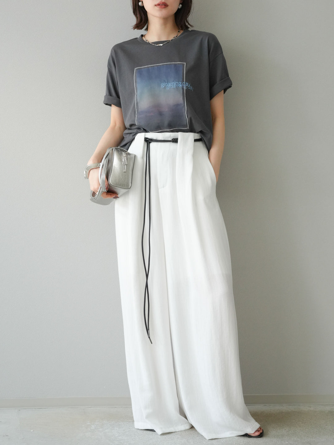 [予約]ロープデザインベルトリネンタッチワイドパンツ/オフ