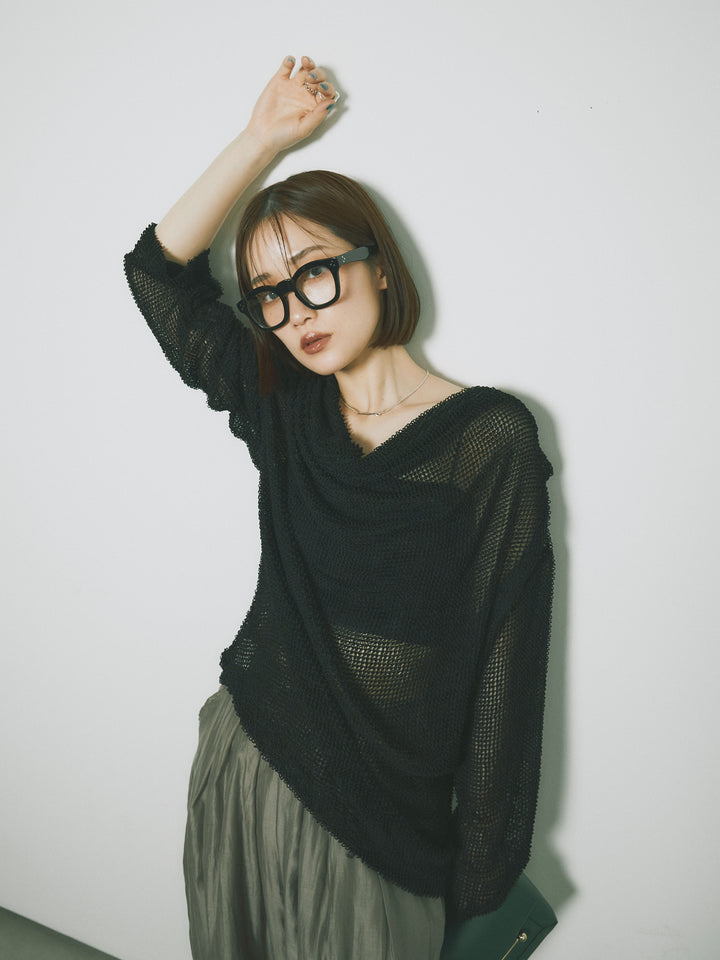 [SET] 後背垂墜網眼套頭衫 + 透明萊賽爾三折寬褲 (2 套)