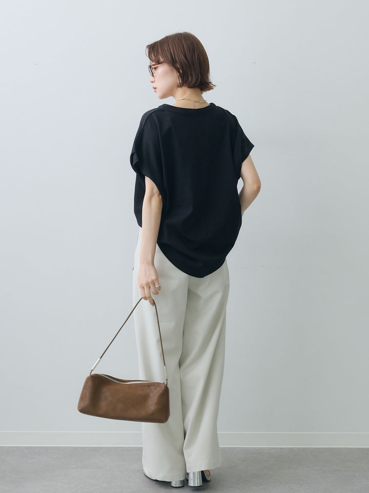 [SET]スキッパードルマンカットソー+ポーチベルト付サイドビジュータックワイドパンツ(2set)