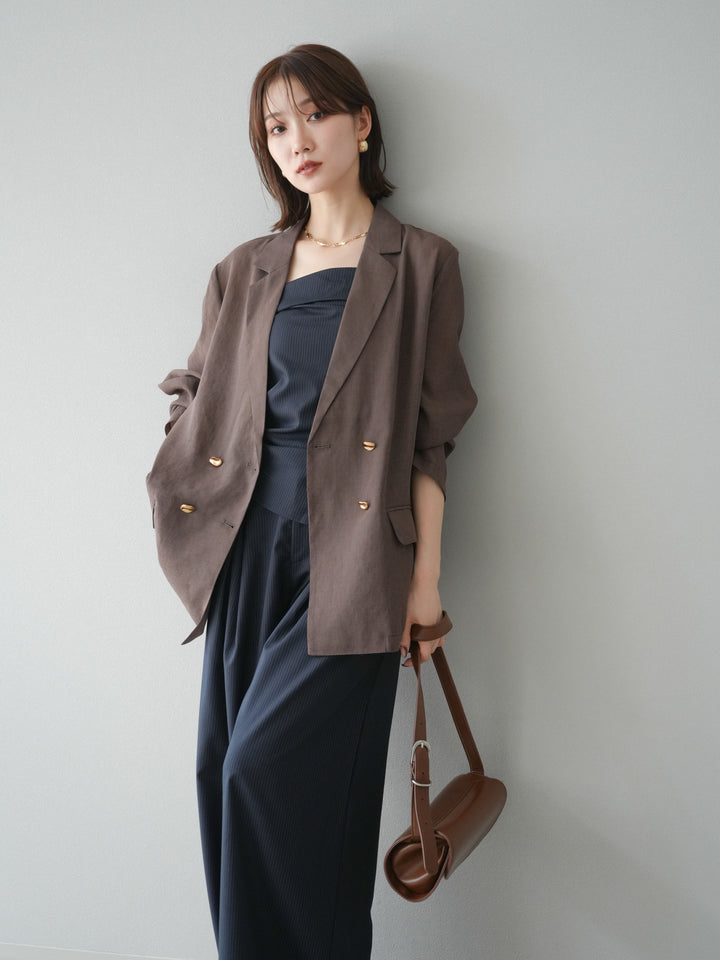 [預購] 金色紐扣透視夾克/棕色