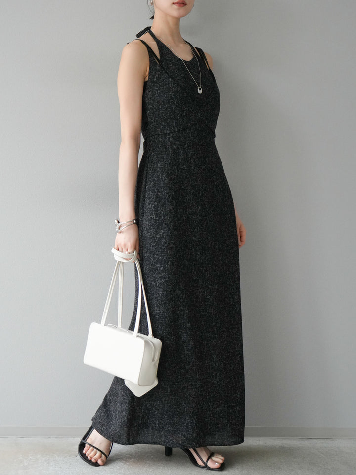 [預購] 夏季粗花呢多層吊帶洋裝/黑色