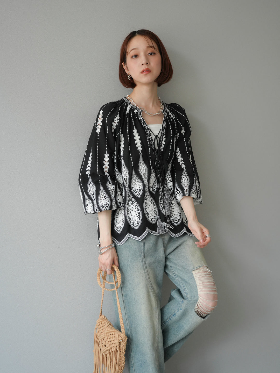 [予約]マクラメフリンジショルダーミニバッグ/ベージュ