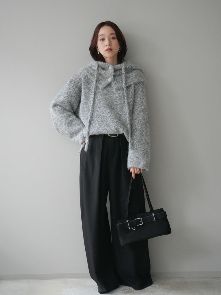 [SET]バラクラバSETニットプルオーバー+ベルトループデザインワイドパンツ(2set)