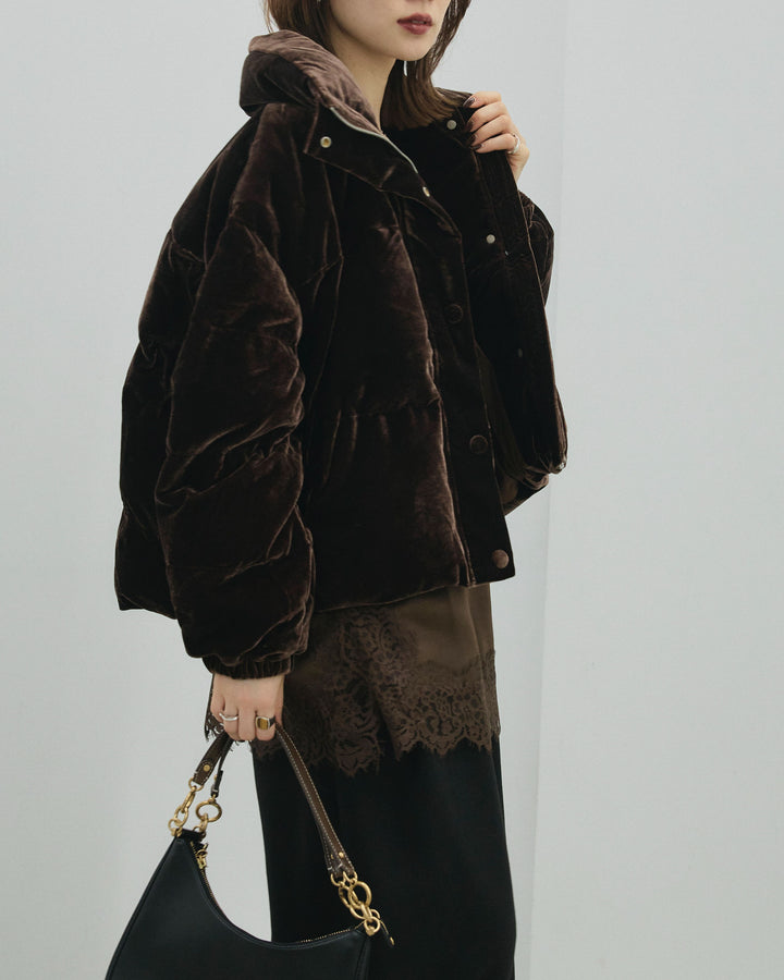 【Allure】[SET]ベロアダウンジャケット+サテンレースキャミソール(2set)