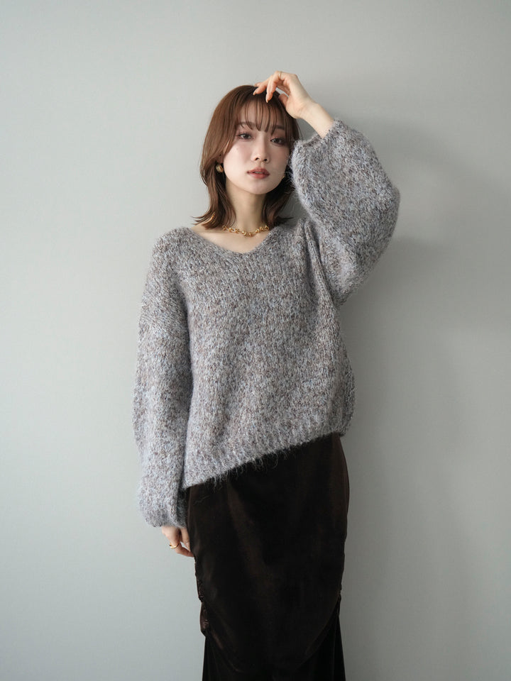 [SET]Vネックミックスヤーンニットプルオーバー+Vネックミックスヤーンニットプルオーバー(2set)