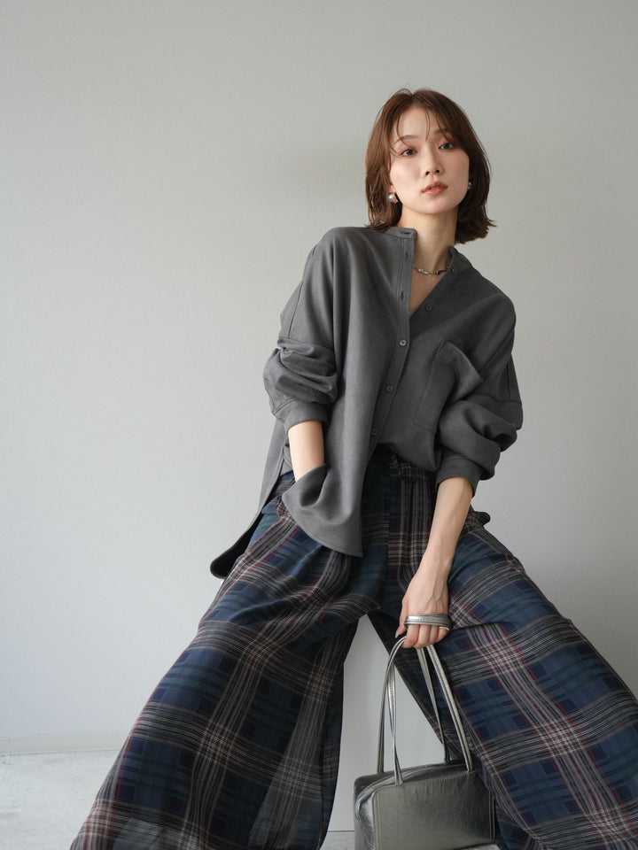 [予約]スエードバンドカラーオーバーシャツ/チャコール