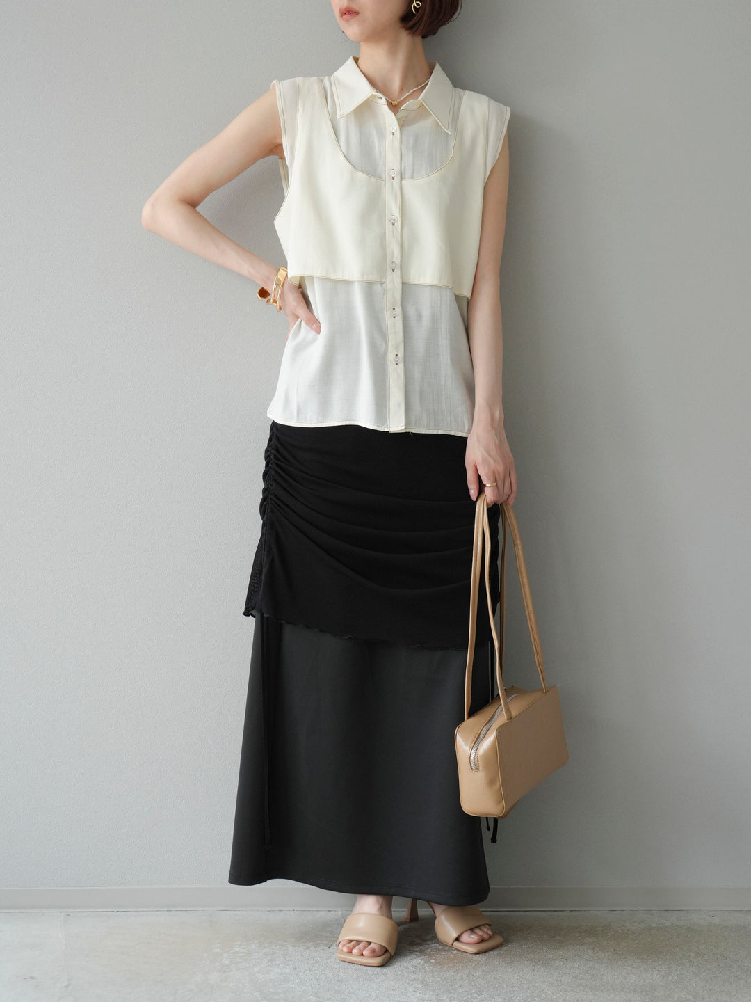 [予約]シアーレイヤードタイトスカート/ブラック