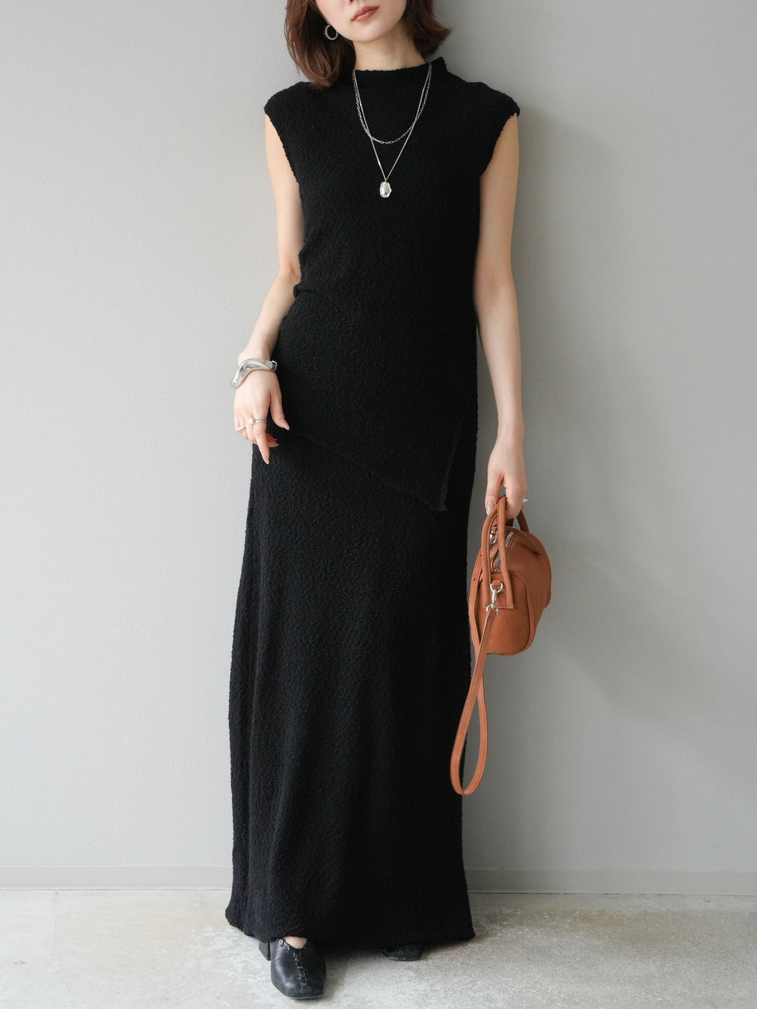 [予約]ブークレーニットIラインスカート/ブラック