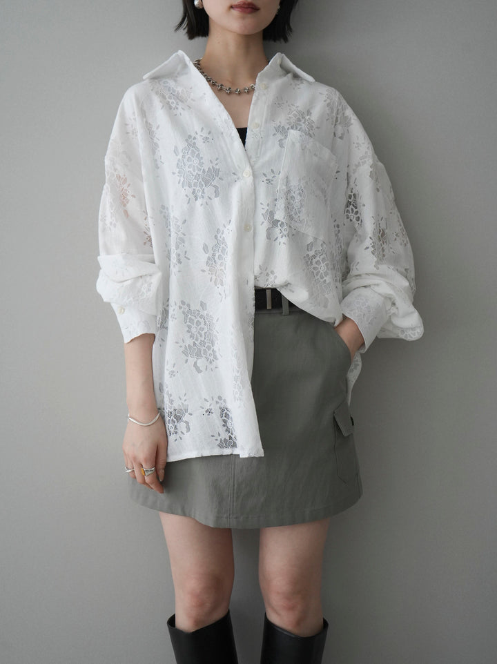 [SET]ジャガードレースオーバーシャツ+選べるアクセセット(2set)