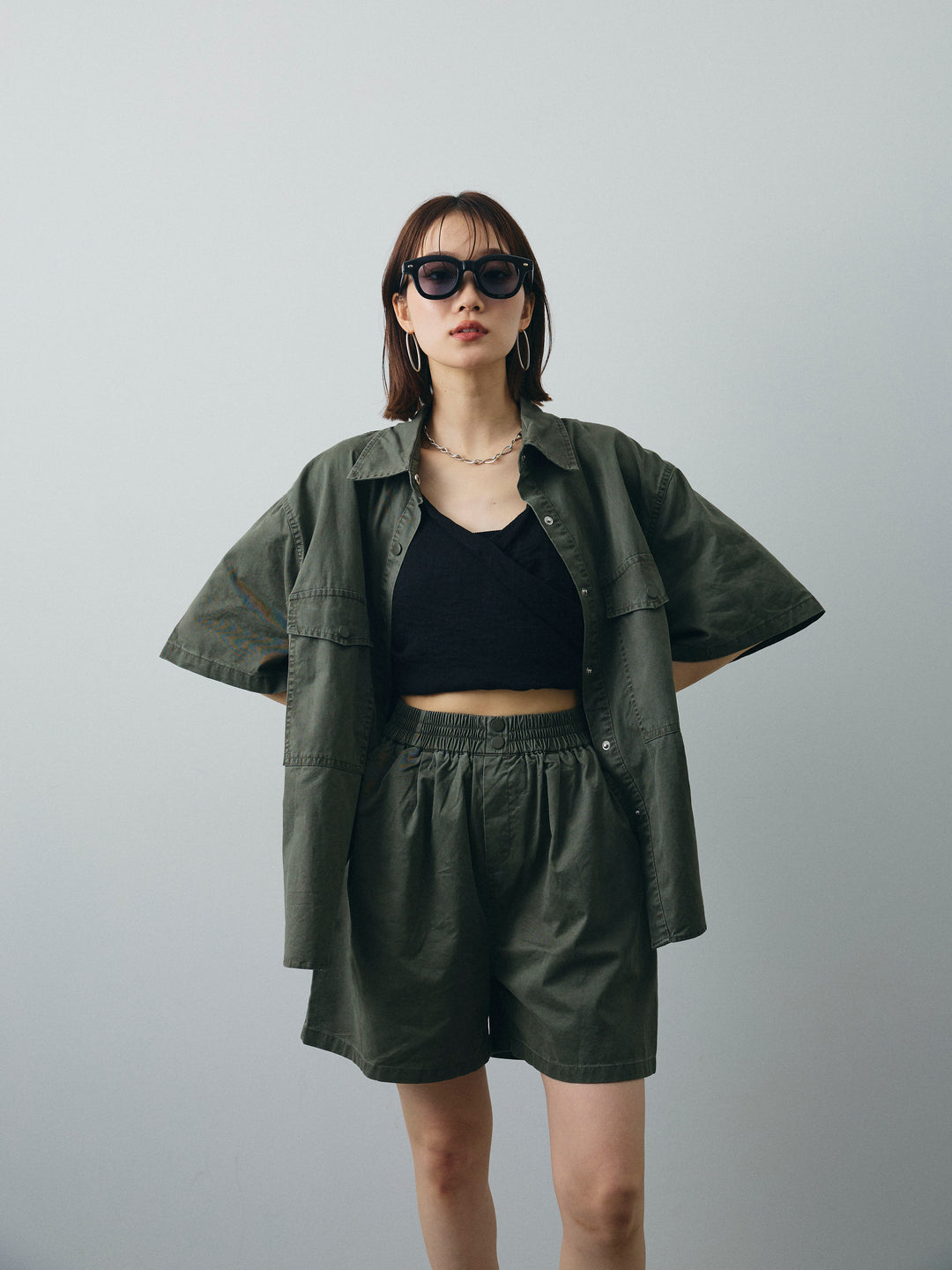 [SET]ミリタリーオーバーシャツ＆ハーフパンツSET UP+ミリタリーオーバーシャツ＆ハーフパンツSET UP(2set)