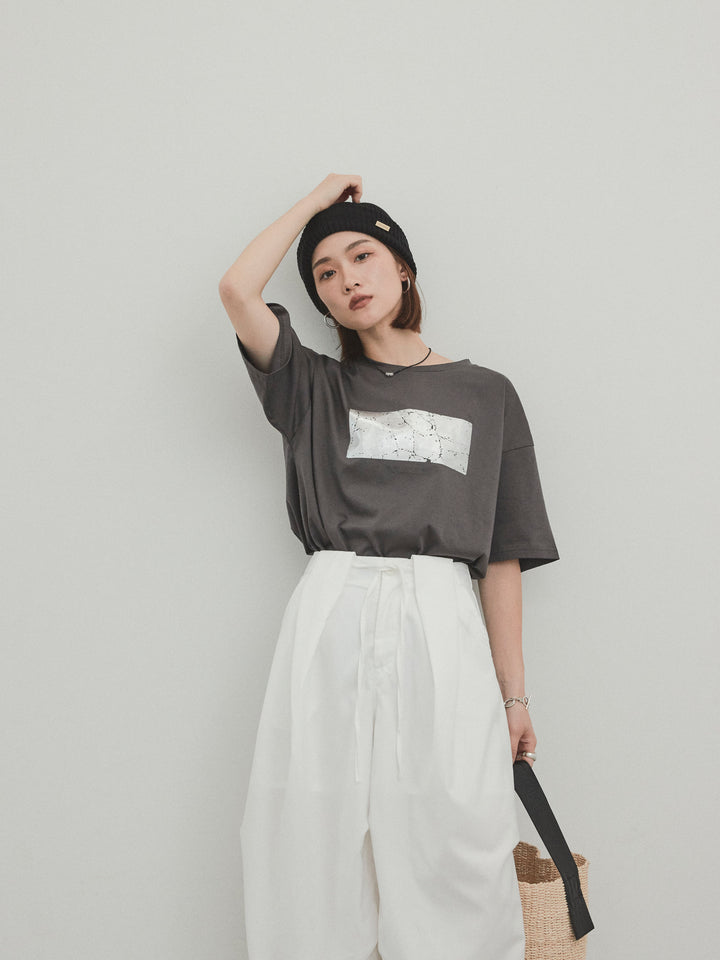 [予約]箔プリントドライタッチコットンTEE /チャコール