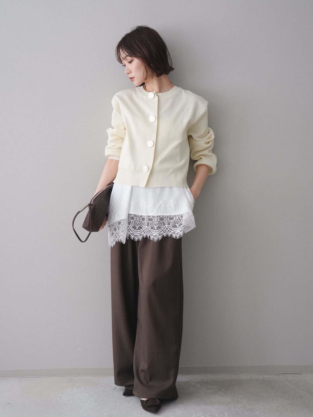 [予約]異素材ドッキングメニータックワイドパンツ/brown
