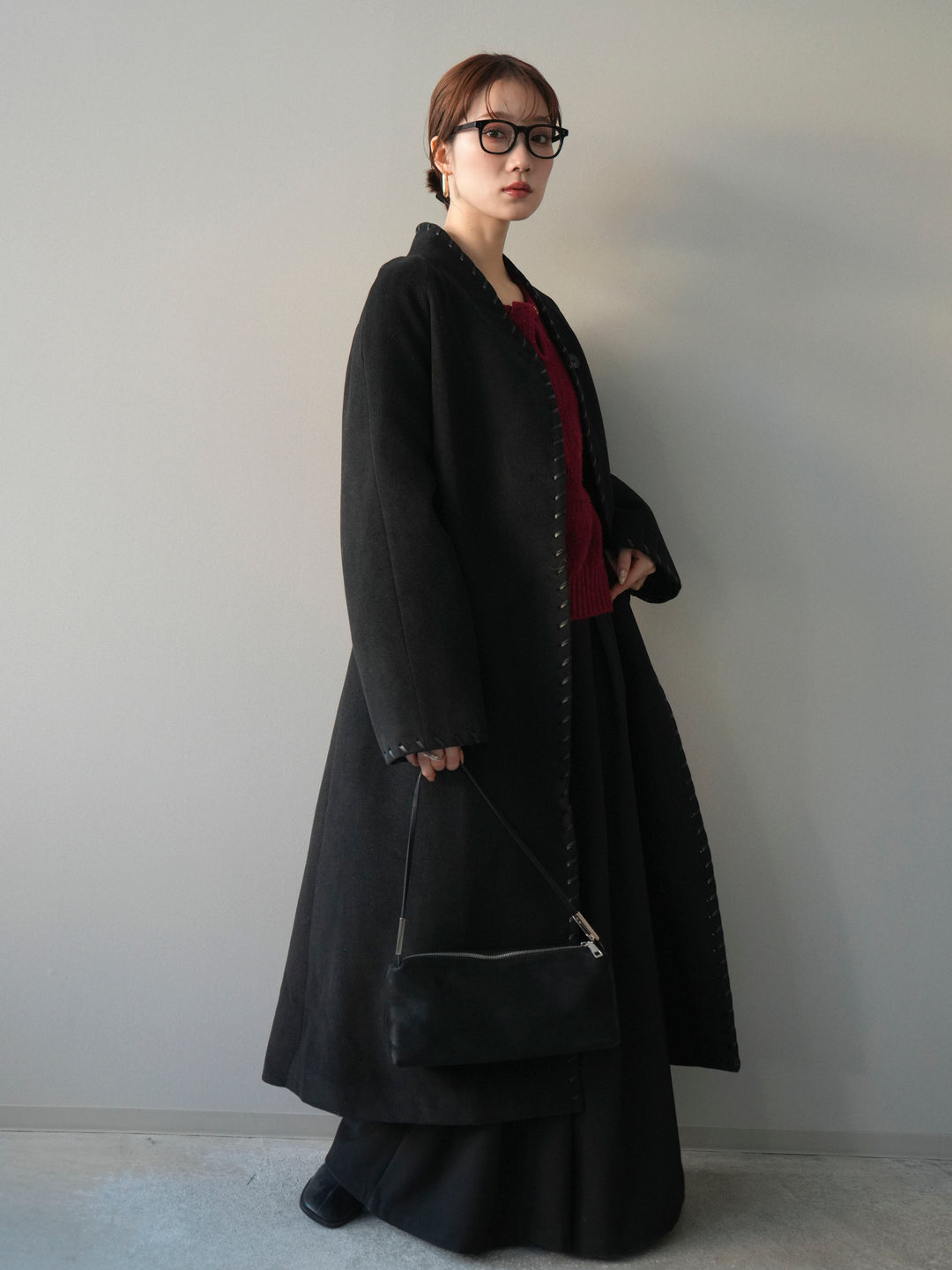 [SET]ハンドステッチ裏中綿ロングコート+テープベルトタックバギーパンツ(2set)