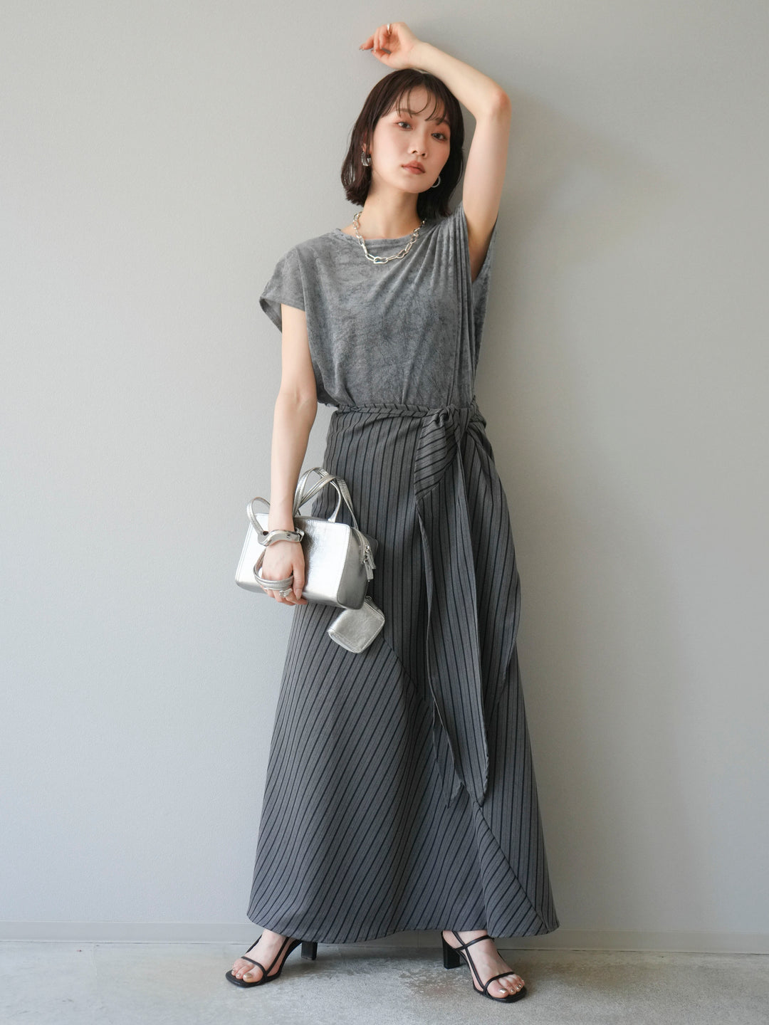 [SET]シアーベロアプルオーバー+サイド巻きツイルスカート(2set)