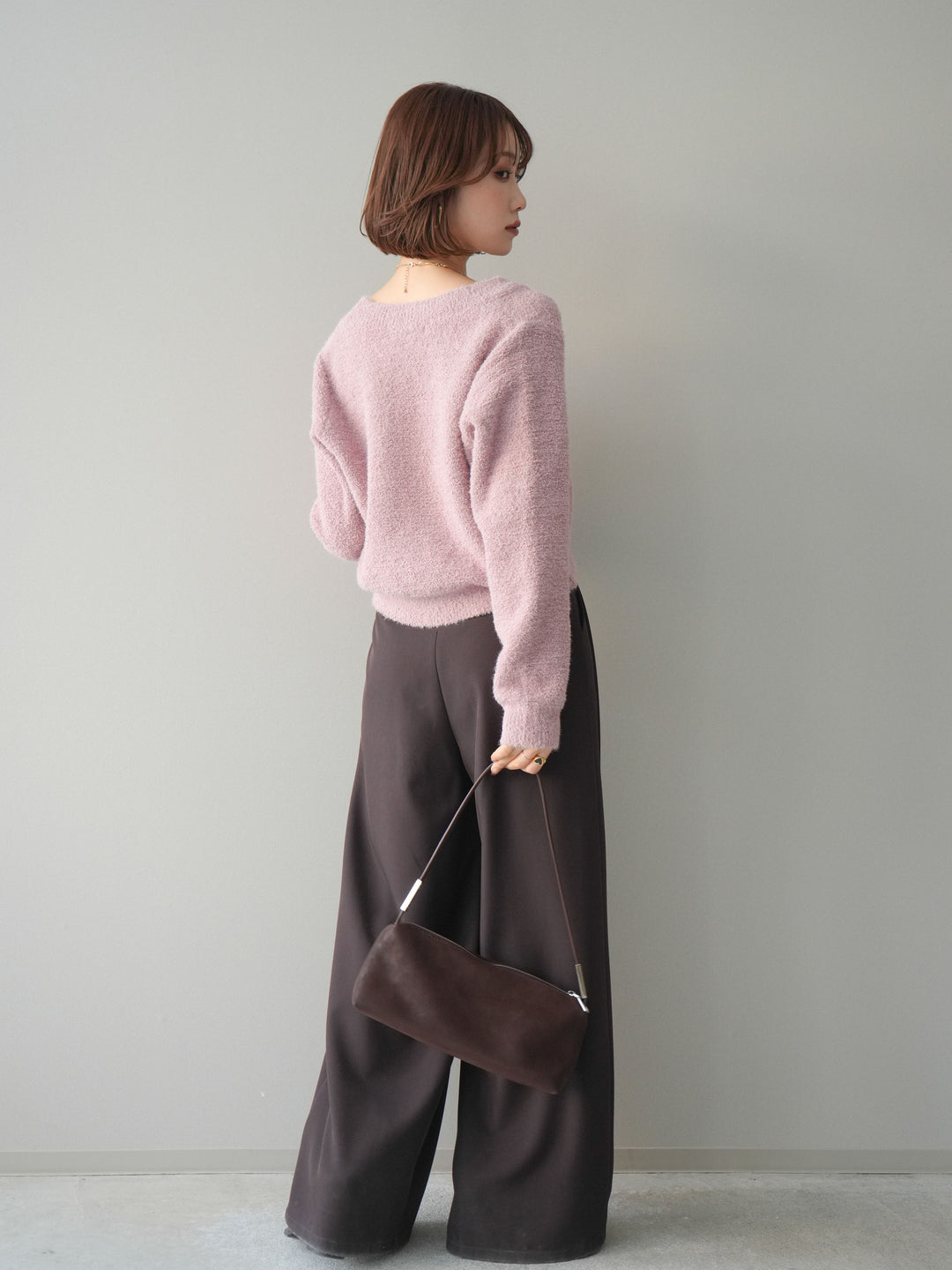 [SET]ゴールドボタンモールニットカーディガン+ベルトループデザインワイドパンツ(2set)