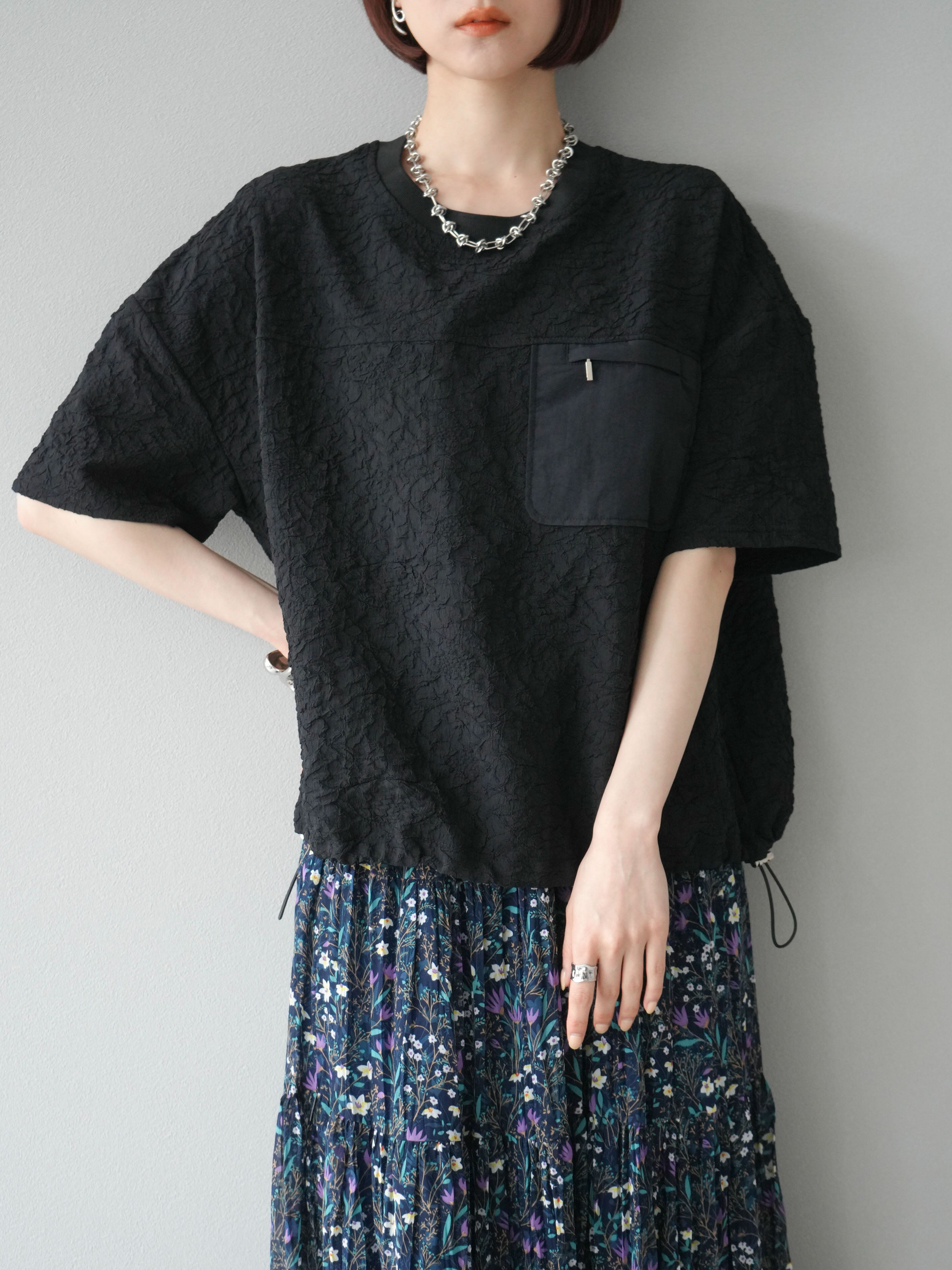 SET]ポケットデザインジャガードストレッチプルオーバー+