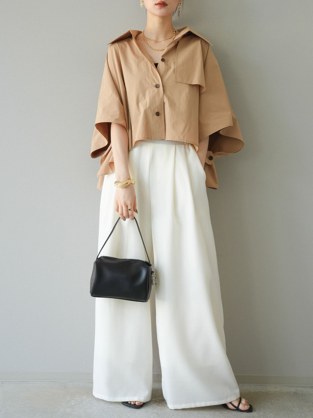 [予約]ポンチョショートシャツ/ベージュ