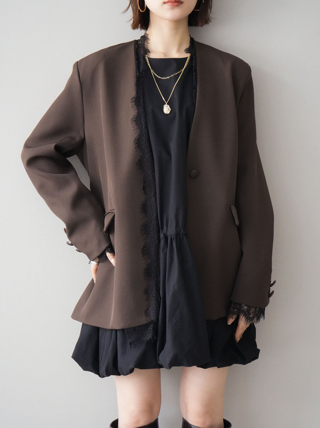 [予約]ノースリバルーンミニワンピース/black