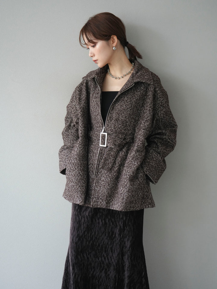 [予約]起毛ツイードベルトぺプラムジャケット/brown