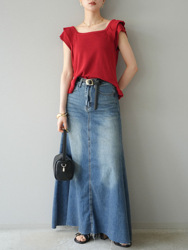 [予約]Aラインカットオフデニムスカート/ブルー