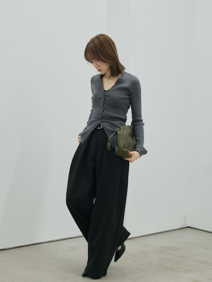 【Allure】[SET]フロントツイストリブニットトップス+ループデザインツイルワイドパンツ(2set)