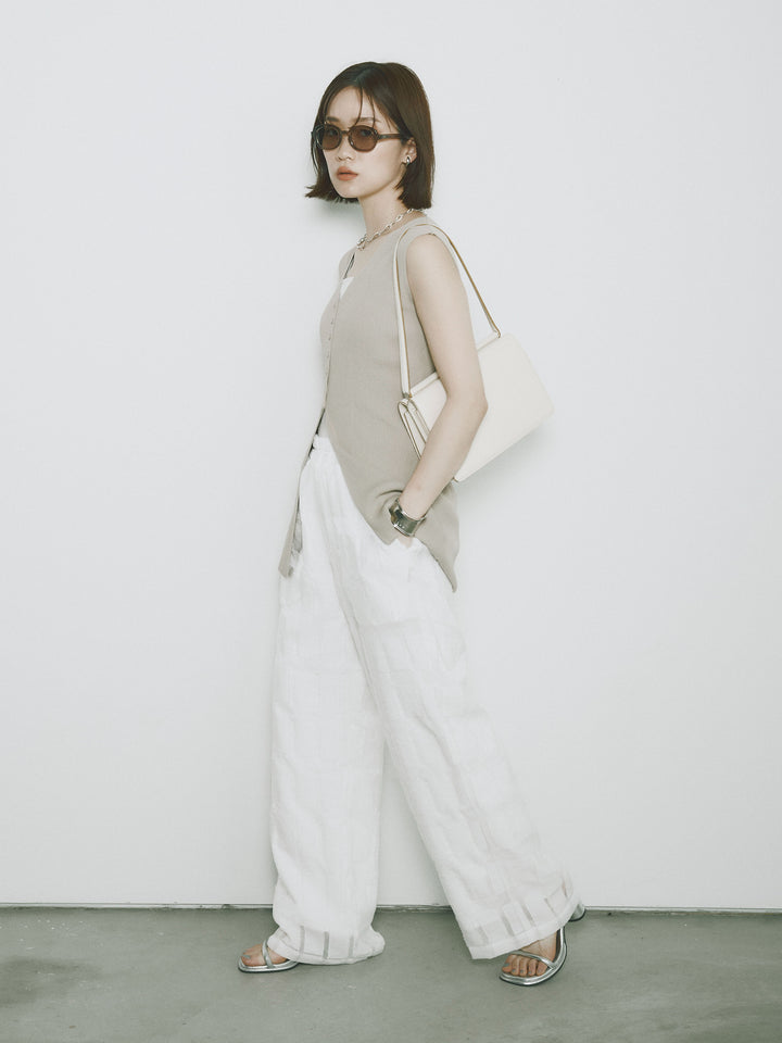 [予約]フロントスリットリブシェイプニットトップス/ベージュ