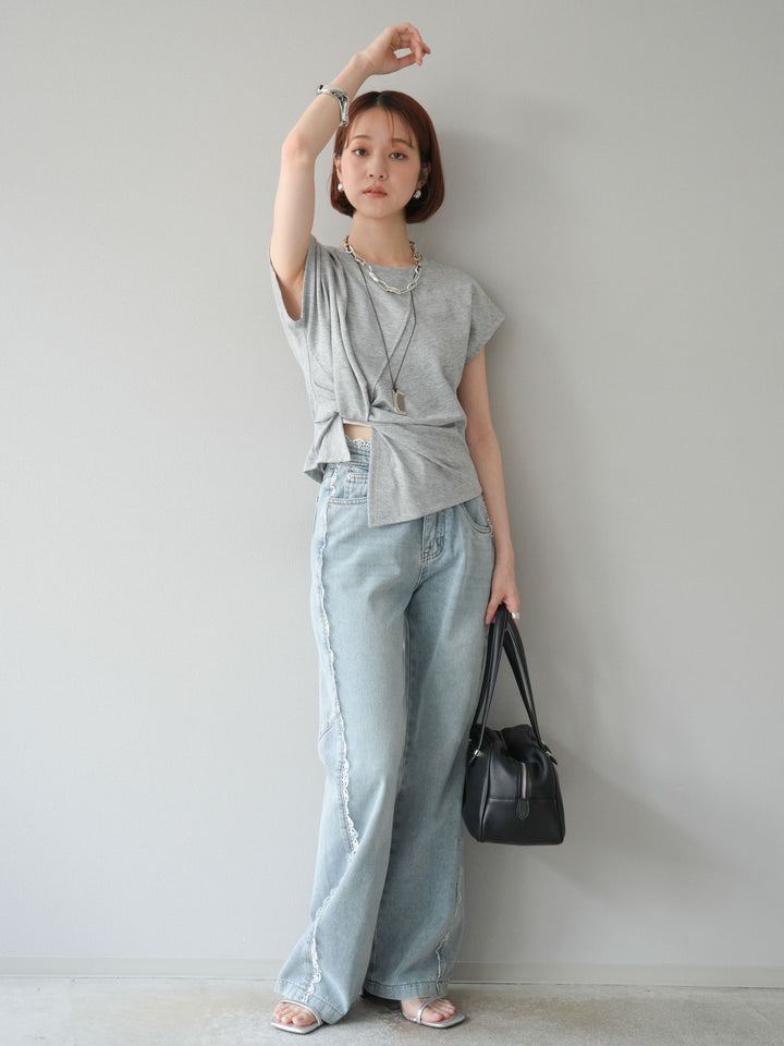 【預購】Line蕾絲牛仔褲/淺藍