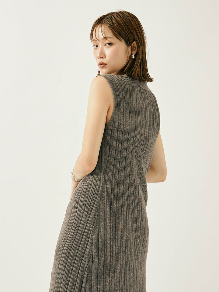 【Allure】[SET]襟付きランダムリブロングニットカーディガン+シャイニースラブシアーワイドパンツ(2set)